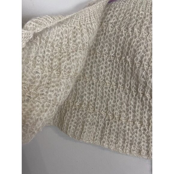 Vintage Mohair Wool Sweater Cream Hand Knit Fuzzy Retro Shrug Luxury Italy 80s - Picture 5 of 10
